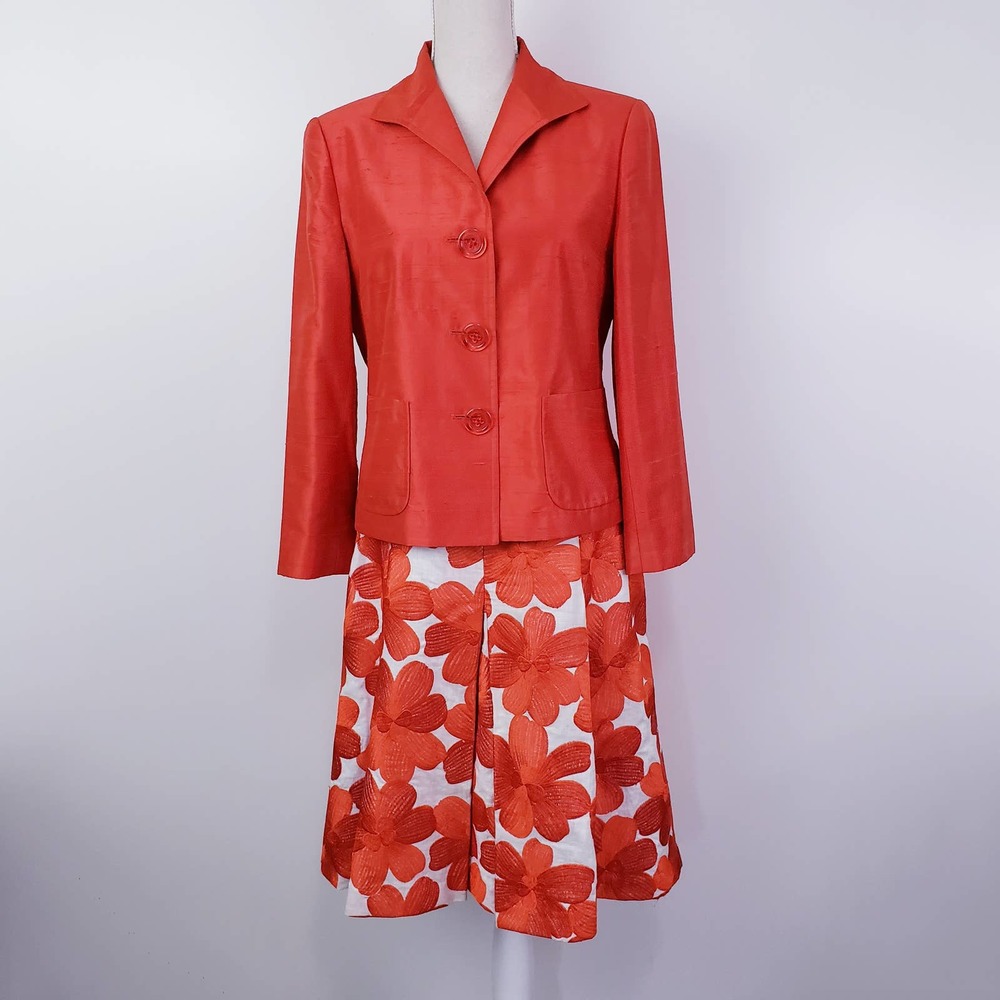 Lafayette 148 Pleated Silk Skirt w/ Linen Blazer 8